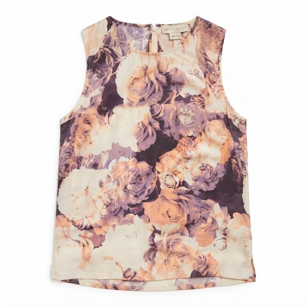 Cynthia Rowley Silk Shell Top Photoreal Rose Print Sleeveless Blouse S - Picture 7 of 7